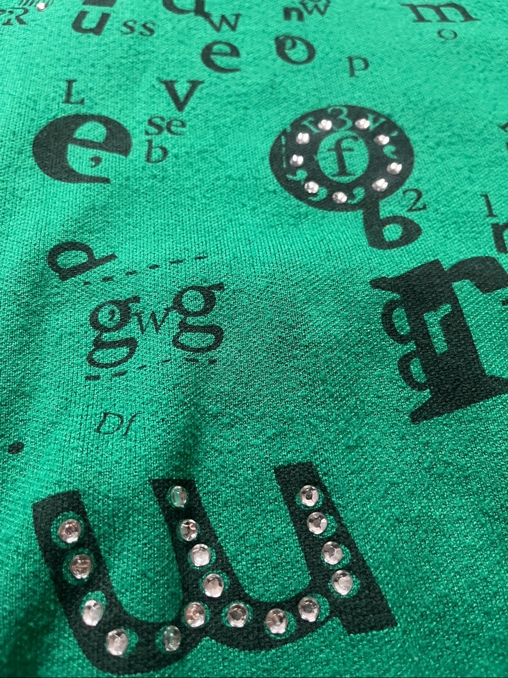 Tricotto Emerald Green Rhinestone Letter Print Sweater – Size L – Like New - Picture 4 of 9